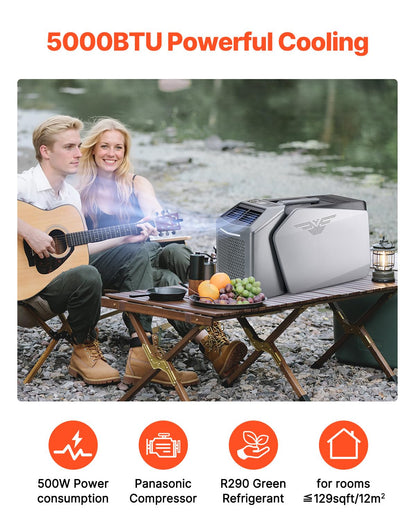 VEVOR Portable Air Conditioner, 1.46 kW·h, Air Cooler with 3 Speeds with 24 Hours Timer, Adjustable from 16-32°C, AC/DC Compatible for Outdoor Tent, Motorhome, Grey - QUORE