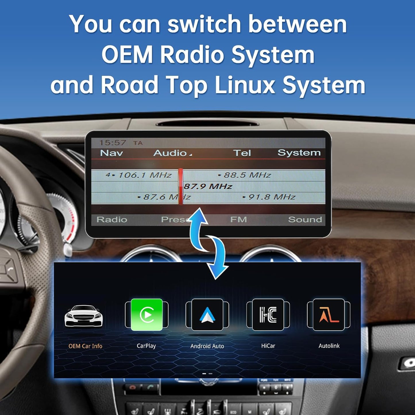 Road Top CarPlay Scherm, 12,3 inch ultrasmal Car Radio Touchscreen voor Mercedes Benz GLK klasse X204 met NTG4.5/4.7 Systeem (2013-2015 jaar), Car Stereo Compatibel met CarPlay/Android Auto