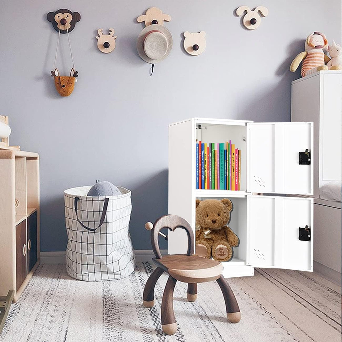 MECOLOR Klein verticaal kluisje met hangslotvergrendeling, 2 of 3 opbergvakken voor medewerkers, thuis, kantoor, school, kinderen (compleet wit, P2V) (compleet wit, P2V)