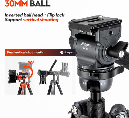 Reiscamerastatief – Camerastatief – Fotostatief – Reisstatief – Carbonvezelstatief – Ultralicht 1,34 Kg – Vloeistofkop Met 360° Panoramische Kogelkop
