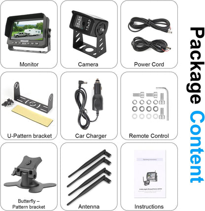 Draadloze Omkeren Camera Kit met 7 inch DVR Monitor voor zware voertuigen/Pickup/trucks/trailers/bussen/bestelwagen/RV campers/landbouw met 1080 P Nachtzicht Stabiele Signaal Achteruitkijkspiegel IP69K Backup Camera