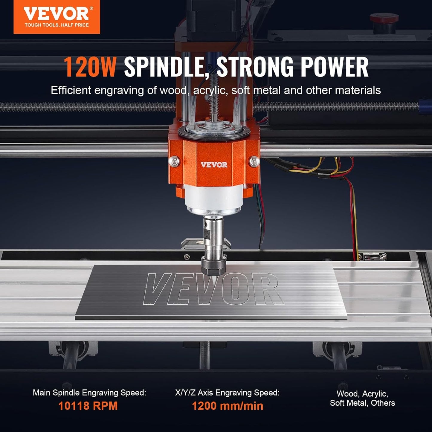 VEVOR CNC-graveermachine, 120 W, freesmachine voor houtsnij- en graveermachine, met GRBL-bediening, 3 assen, werkbereik 300 x 200 x 72 mm, voor hout, acryl, MDF, pvc, schuimkunststof