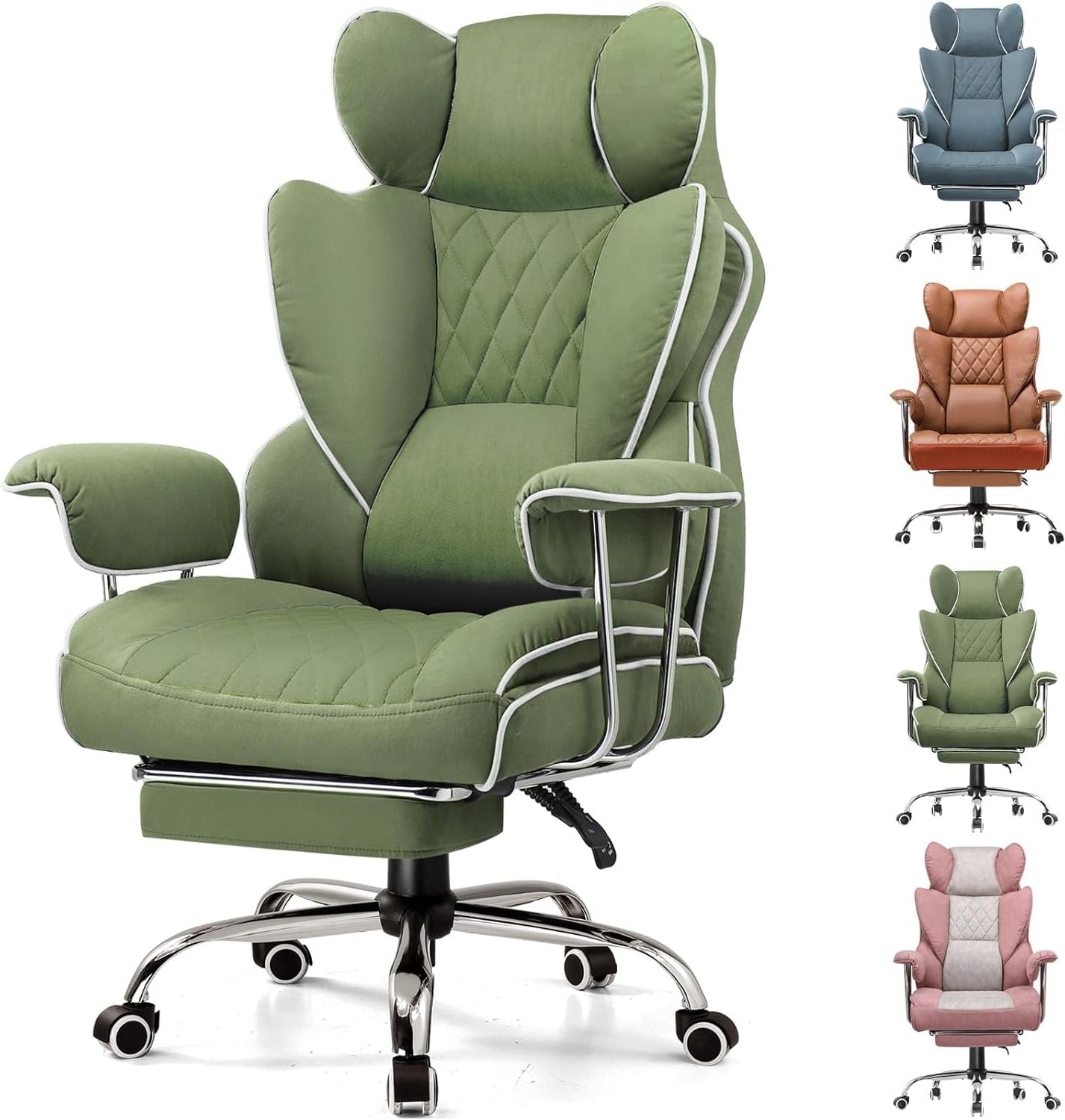 GTPLAYER Ergonomic Gaming Chair, Adjustable Gaming Chair, Office Chair with Footrest, Adjustable Backrest for Work and Play Technological Fabric, Green - QUORE
