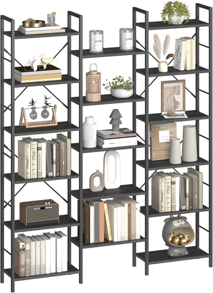 Hzuaneri Bookshelves, Freestanding Shelves, 17 Shelves, 6 Layers, Adjustable Distance, 24 x 152 x 186 cm, Load Capacity 340 kg, Living Room, Office Vintage Black BC10104B