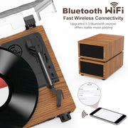 Platenspeler - Geïntegreerde Luidsprekers - Vintage Fonograaf - met Bluetooth 5.3 Ondersteunt - 2 Dubbele Stereoluidsprekers - 3 Snelheden - AUX - RCA - USB - Draadloos Afspelen - Hout - Goud