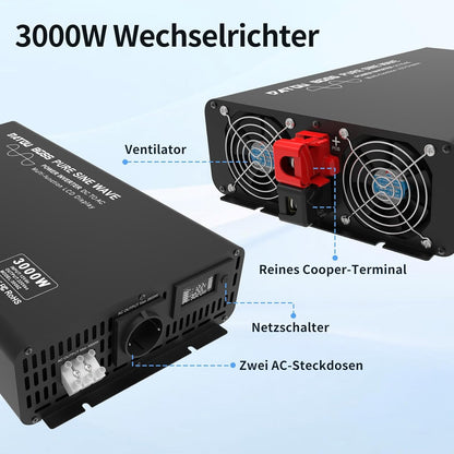 Omvormer 12V Naar 230V – Spanningsomvormer – Sinusomvormer – Inverter – Spanningsconverter – Zuivere Sinus – 3000W Continu / 6000W Piekvermogen