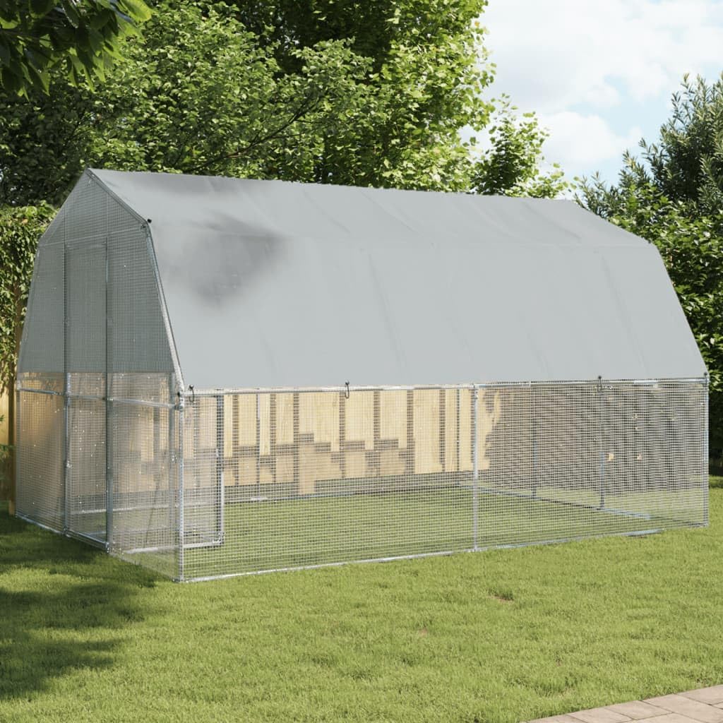 Chicken Cage with Roof and Door Silver Galvanized Steel,Walk In Chicken Run Galvanized Chicken Coop Chicken Coop Chicken Coop Cage Rabbit Hutch Pet Playpen Backyard With Water Resistant Cover