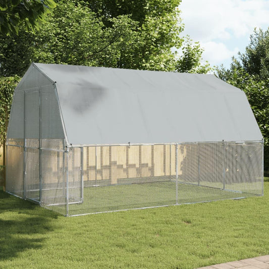 Chicken Cage with Roof and Door Silver Galvanized Steel,Walk In Chicken Run Galvanized Chicken Coop Chicken Coop Chicken Coop Cage Rabbit Hutch Pet Playpen Backyard With Water Resistant Cover