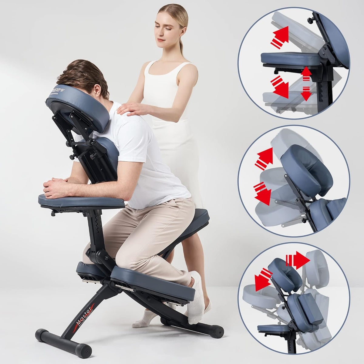 Master Massage Professionele inklapbare mobiele massagestoel behandelingsstoel van aluminium verstelbaar licht met muziekkussen Bluetooth transportkoffer, blauw, één maat