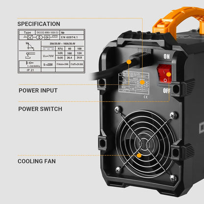 MMA elektroden lasapparaat 160A 220V: DEKO 2-in-1 inverter lasapparaat MMA/Lift TIG, IGBT lasmachine, ARC Welder, Hot Start, antistick, LCD-display, compact en draagbaar, zwart, geel