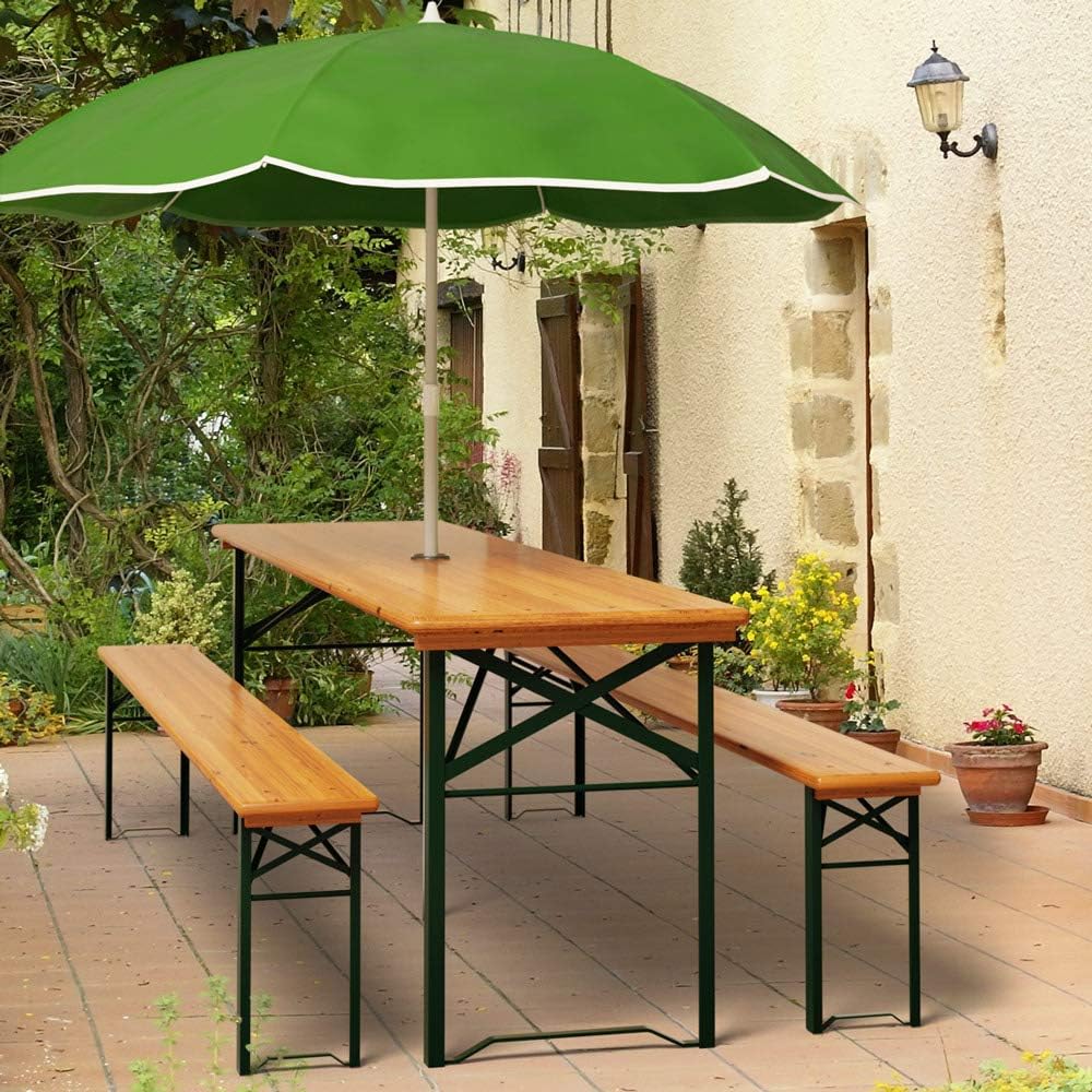 Casaria Garden Set Foldable Garden Furniture 170x46x75cm 2X Beer Banks 1x Beer Table Seat Set Picnic Set Garden Terrace Wood - QUORE