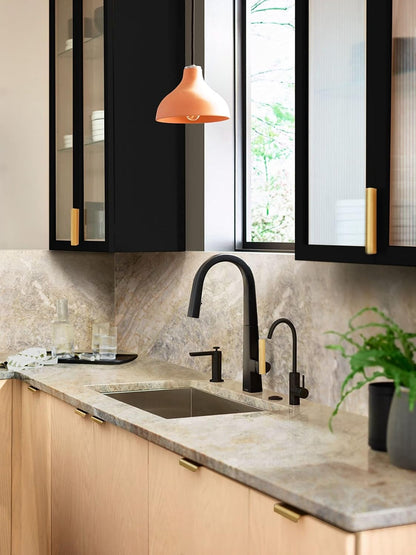 Moen S3947BL Modern Deck Mounted Kitchen Soap Dispenser with Above the Sink Refillable Bottle, Matte Black