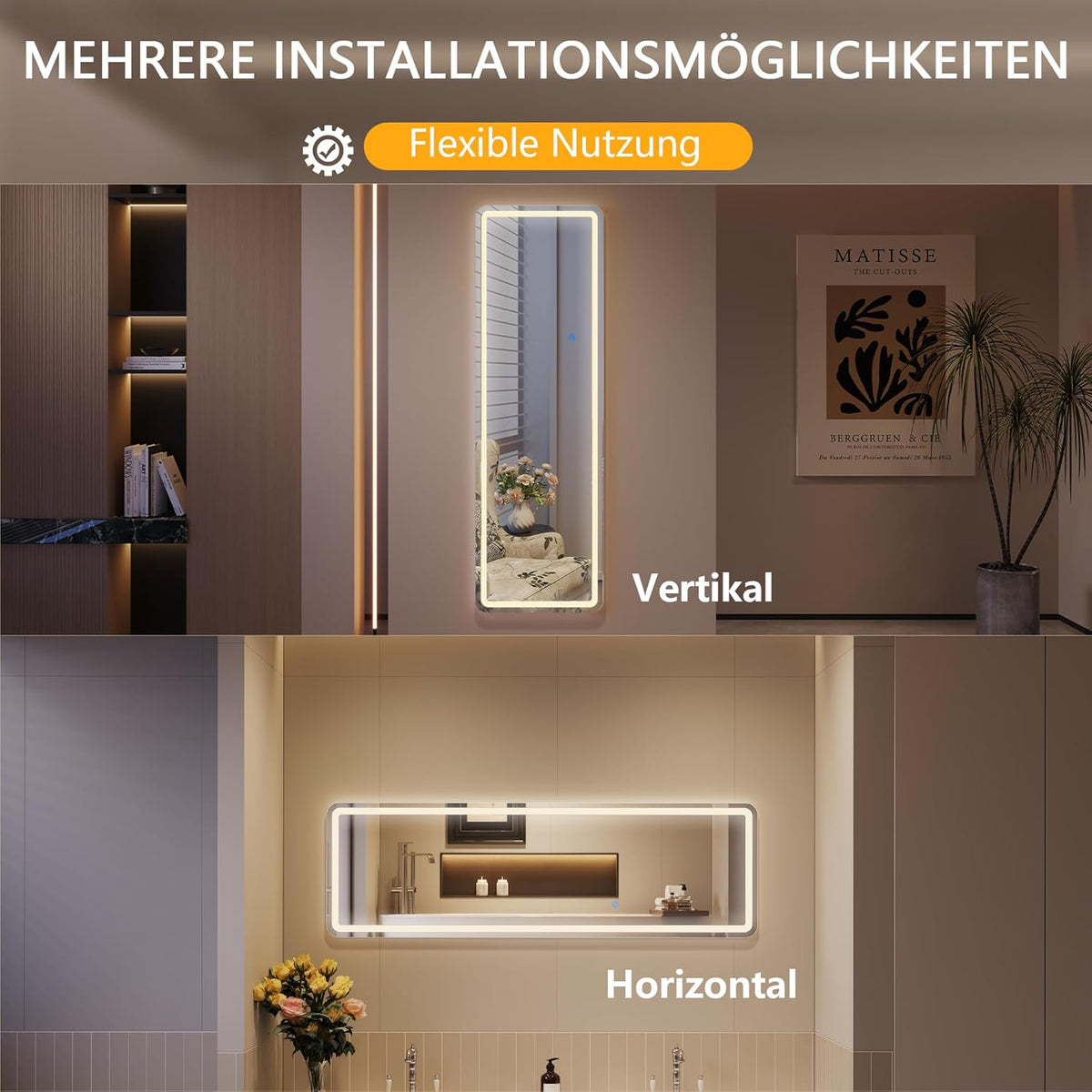 Staande Spiegel LED – Lange Spiegel – Grote Wandspiegel – Volledige Lengte Passpiegel – Vloerspiegel Vrijstaand – 160 x 50 cm – Dimbare 3-kleur LED Verlichting – Robuust Aluminium Frame