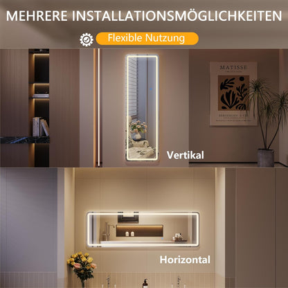Staande Spiegel LED – Lange Spiegel – Grote Wandspiegel – Volledige Lengte Passpiegel – Vloerspiegel Vrijstaand – 160 x 50 cm – Dimbare 3-kleur LED Verlichting – Robuust Aluminium Frame