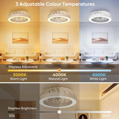 46 cm plafondventilator met verlichting en afstandsbediening, stil, 6 snelheden, lamp met ventilator, 3000K-6500K & RGB-achtergrondverlichting, plafondlamp met ventilator voor de slaapkamer
