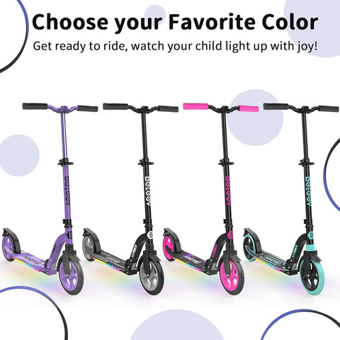 BELEEV V10 Big Wheel Scooter voor kinderen vanaf 6 jaar, met oplichtend dek, opvouwbare scooter met 2 wielen voor volwassenen en tieners, 5 verstelbare hoogte, lichtgewicht sport forenzen scooter met