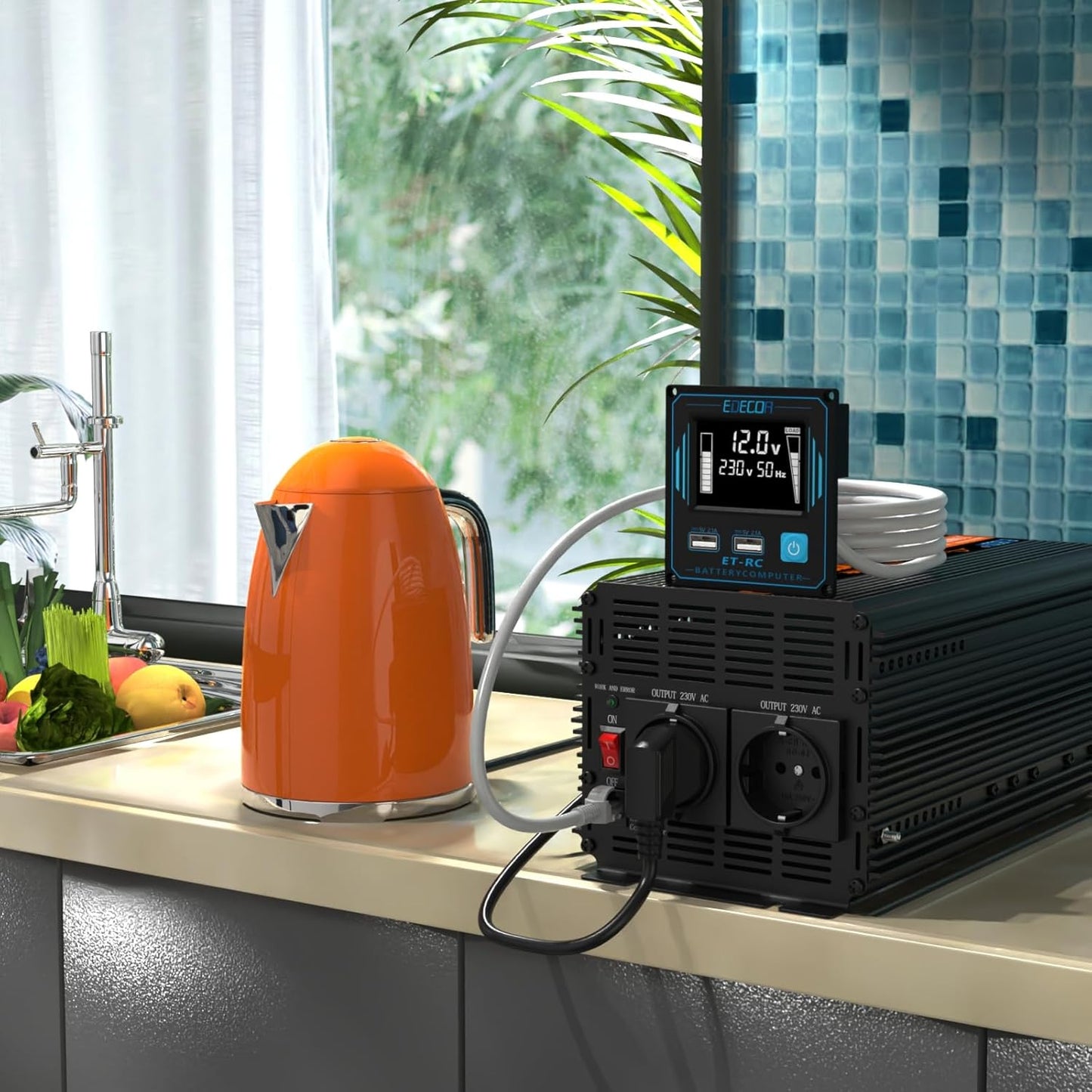 Omvormer 12V Naar 230V – Inverter – Spanningsomvormer – Spanningsconverter – Sinusomvormer – Zuivere Sinus – 1000W Continu Vermogen – 2000W Piekvermogen Met LCD Afstandsbediening
