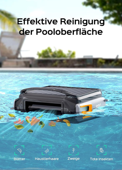 WYBOT F1 Zwembad-skimmer op zonne-energie, zwembadrobot met accu, ultrastil, app-bediening, voor alle zwembaden, zwart oranje (oplader niet inbegrepen, zie speciale aanbieding)
