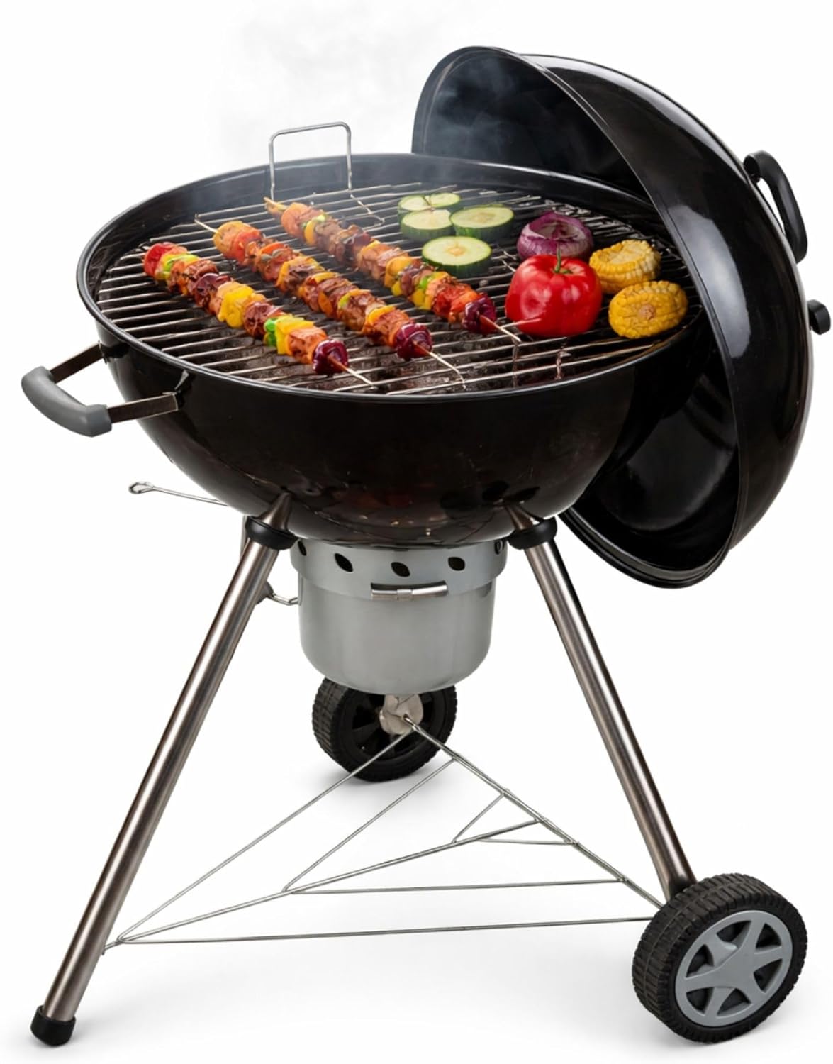 Amig - Fireplus Draagbare Houtskoolbarbecue - Ronde barbecue met deksel en wielen - Met ventilatiesysteem en aslade - Stalen grillrooster Ø53,5 cm - Afmetingen: 68,4 x 64 x 100 cm