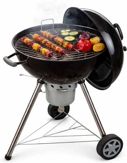 Amig - Fireplus Draagbare Houtskoolbarbecue - Ronde barbecue met deksel en wielen - Met ventilatiesysteem en aslade - Stalen grillrooster Ø53,5 cm - Afmetingen: 68,4 x 64 x 100 cm