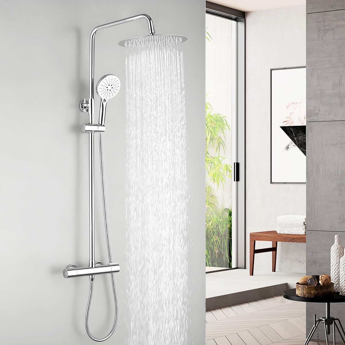 Douche Systeem Met Thermostaatkraan – Thermostatische Douchekraan – Regendouche – Badkamerkraan – Mengkraan – Glanzend Chroom – Constante Watertemperatuur – Veilig En Duurzaam