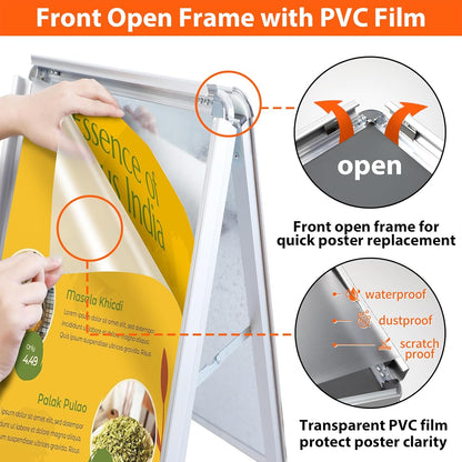 Stoepbord Zilver – A-Bord – Reclamebord – Displaybord – Posterbord – A1 Dubbelzijdig – Aluminium Snap Frame