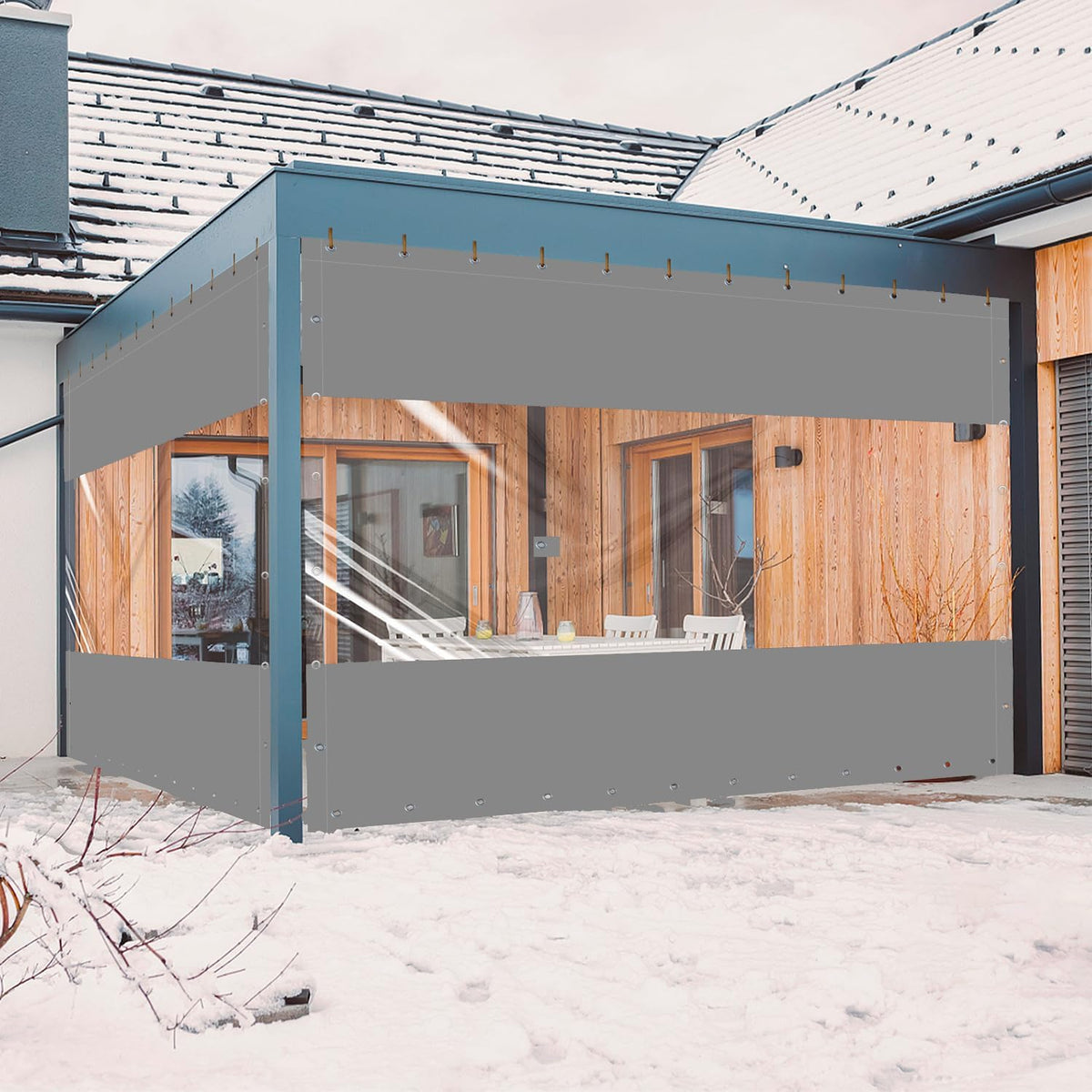 Dekzeil met ingestanste ringen, waterdicht, transparant, voor buiten, 0,45 mm, doorzichtig, winddicht, paviljoenzeil, helder zeil, beschermend zeil voor pergola, veranda, prieel (hoogte x