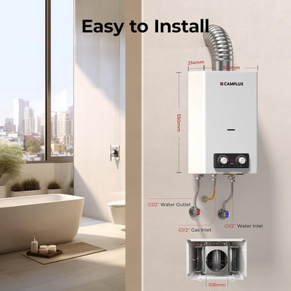 CAMPLUX BD300 11 liter gasboiler, lage NOx/ErP, indoor gasdouche voor keuken/badkamer, butaan (28-30 mbar)/propaan (37 mbar), LPG, 3V, 22kW