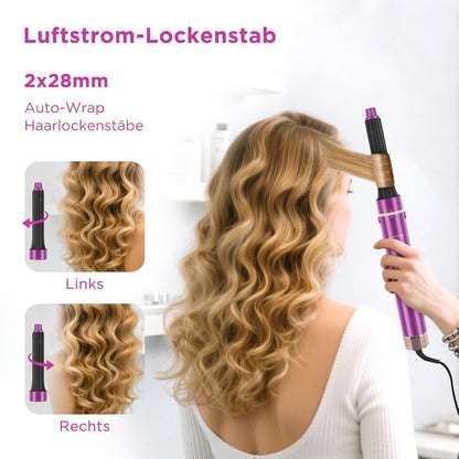 6-in-1 airstyler met airstyler en auto-wrap-krulopzetstukken, PARWIN PRO BEAUTY ionen-haardroger, warmluchtborstelset, 110.000 tpm hoge toerige motor, voor drogen, gladmaken, volume en krullen, rood