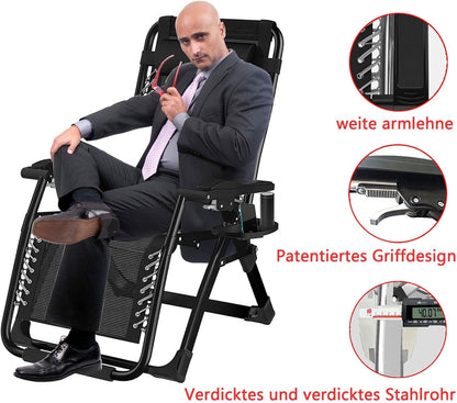 Zero Gravity stoel, inklapbare ligstoel, ondersteunt tot 200 kg fauteuil, Opvouwbare Zonneligstoel ligstoel, inklapbaar, met bekerhouder, kussen,hoofdsteun, voor Tuin, Terras of Balkon 83cm