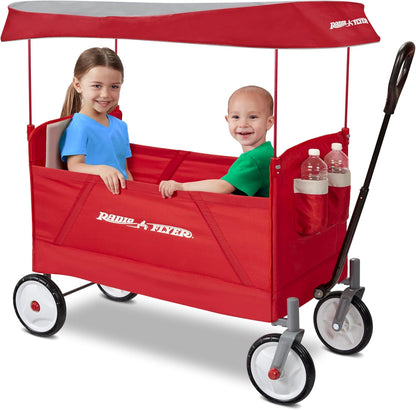 Radio Flyer EZ Folding Wagon with Canopy, Folding Trolley for Kids, Garden and Cargo Cart, Ages 1.5+