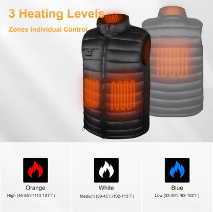 Verwarmd vest voor heren, elektrisch thermo-vest, met 10.000 mAh accu, 3 temperatuurniveaus, ideaal voor werk in de open lucht, wandelen, vissen, winter