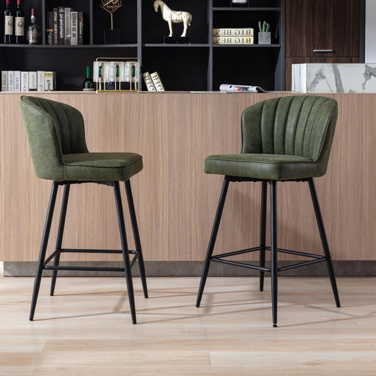 Chairus Breakfast Bar Stools Set of 2 Kitchen Counter Stools, Modern Leather Bar Chairs with Metal Legs, Green - QUORE