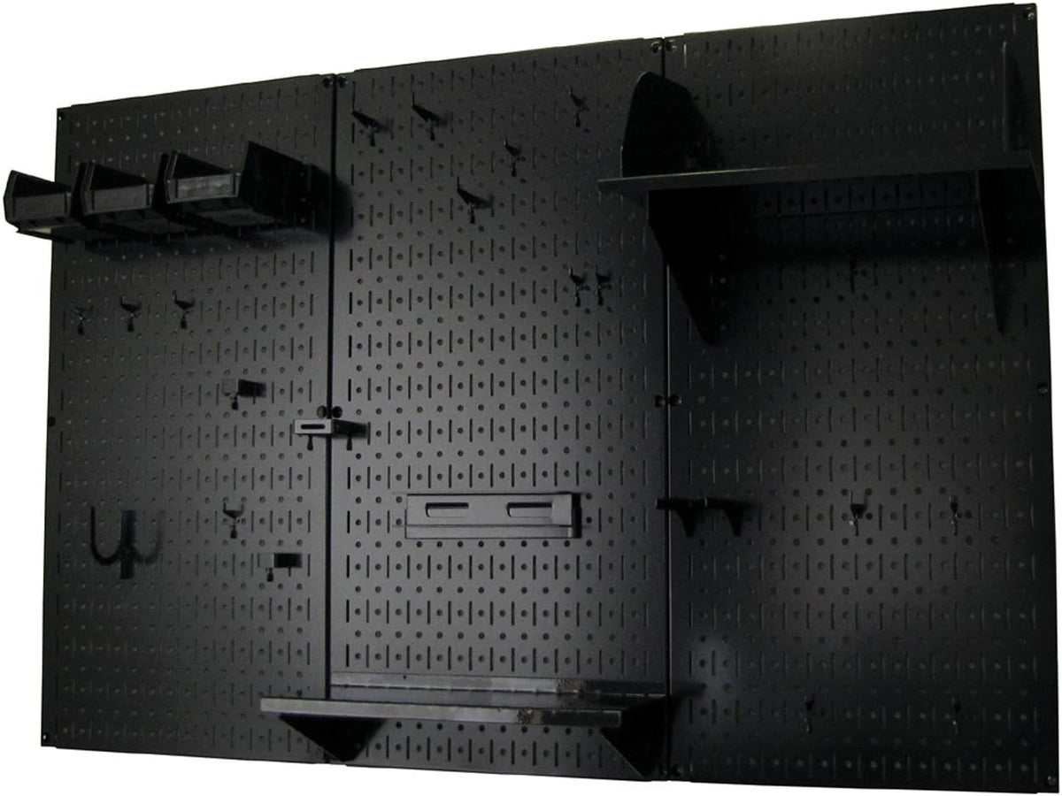 Wall Control Pegboard Organizer 4 ft. Metalen Pegboard Standaard Tool Opslag Kit met Zwart Gereedschap en Zwarte Accessoires