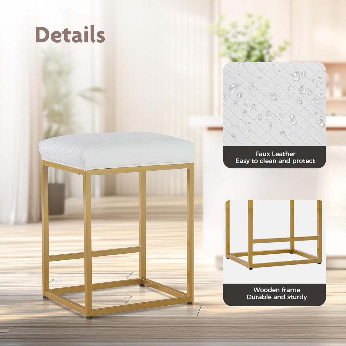 ALPHA HOME Bar Stool Set of 2 with Footrest, Black, Bar Stool without Backrest, PU Leather Bar Stool, Seat Height 61 cm, Bar Chairs, Backless Bar Stool with Thick Cushion and Robust Chrome-Plated