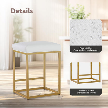 ALPHA HOME Bar Stool Set of 2 with Footrest, Black, Bar Stool without Backrest, PU Leather Bar Stool, Seat Height 61 cm, Bar Chairs, Backless Bar Stool with Thick Cushion and Robust Chrome-Plated