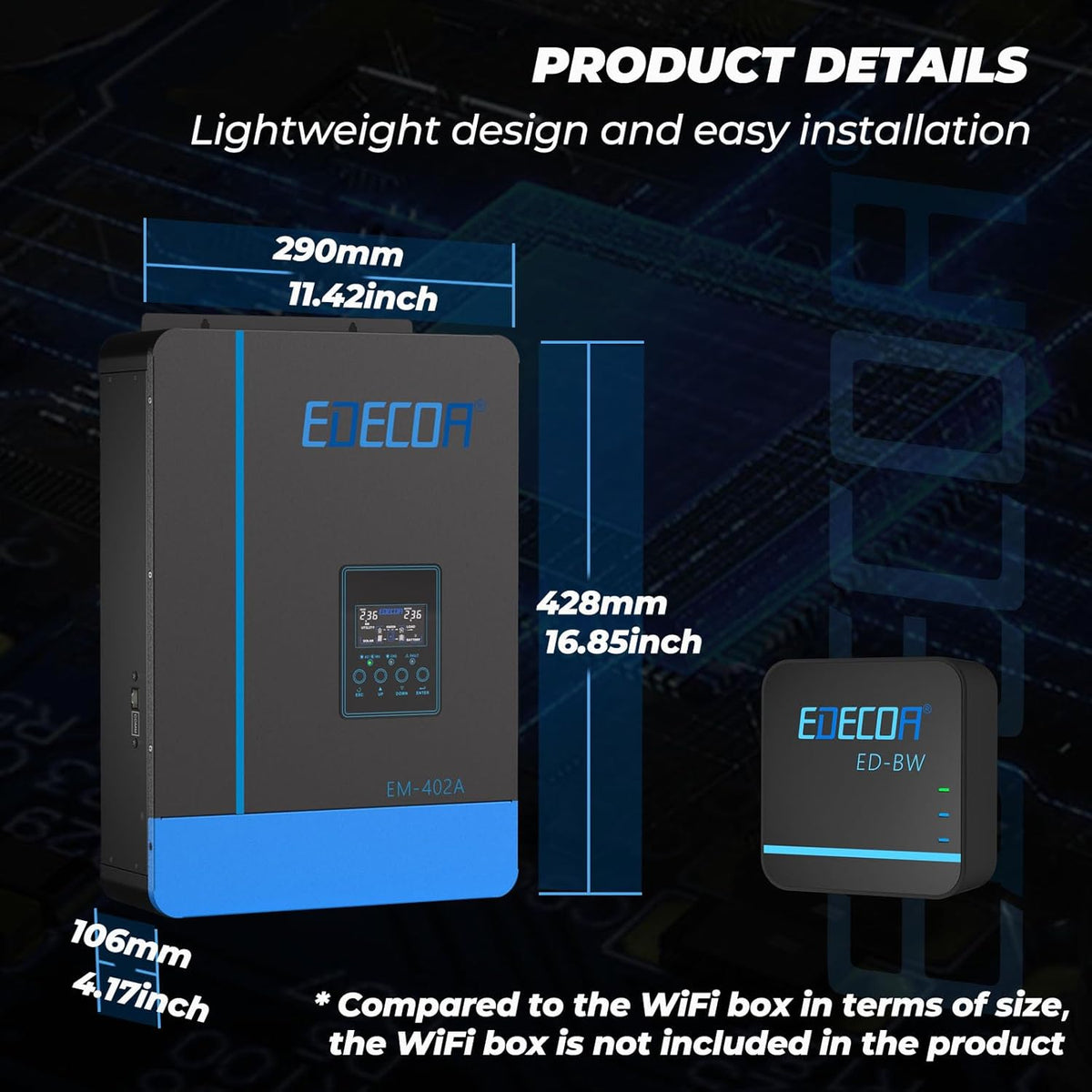 EDECOA Hybride omvormer 4000 W 24 V 230 V 4200 VA zonne-oplader MPPT 110A Pure Sinus 55-450Vdc Off-Grid BMS communicatie batterijlader netprioriteit zonne-laadregelaar (WiFi-compatibel)
