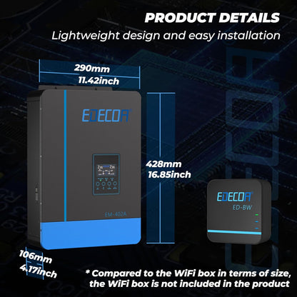 EDECOA Hybride omvormer 4000 W 24 V 230 V 4200 VA zonne-oplader MPPT 110A Pure Sinus 55-450Vdc Off-Grid BMS communicatie batterijlader netprioriteit zonne-laadregelaar (WiFi-compatibel)