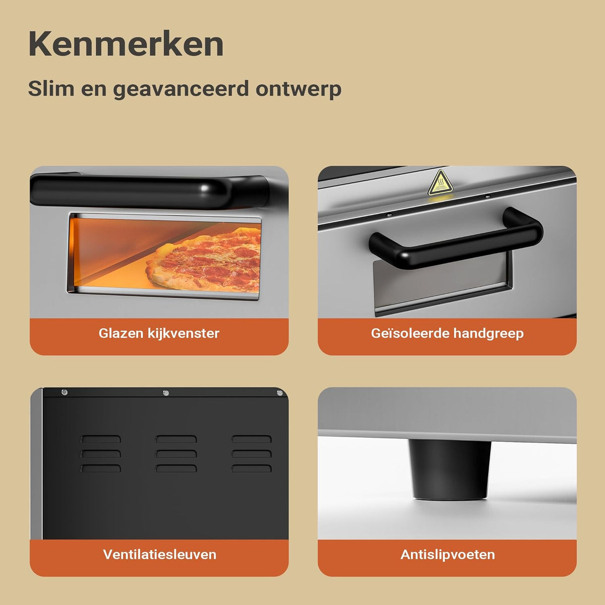 Wiltec pizzaoven met 2 niveaus 3000 W, oven voor pizza's incl. cordieriet pizaasteen, vuursteen voor steenovenpizza's, bakoven vor gerechten en maaltijden, pizzabakoven met twee kijkvensters