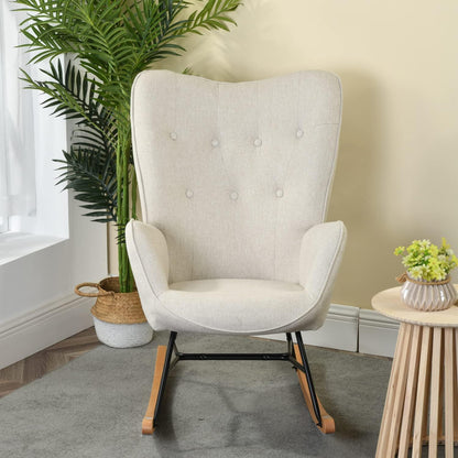 Schommelstoel – Relaxstoel – Fauteuil – Voedingsstoel – Schommelstoel Babykamer – Scandinavisch Design – Met Armleuningen – Met Metalen Frame en Houten Onderstel – Grijs – 66x84x97 cm