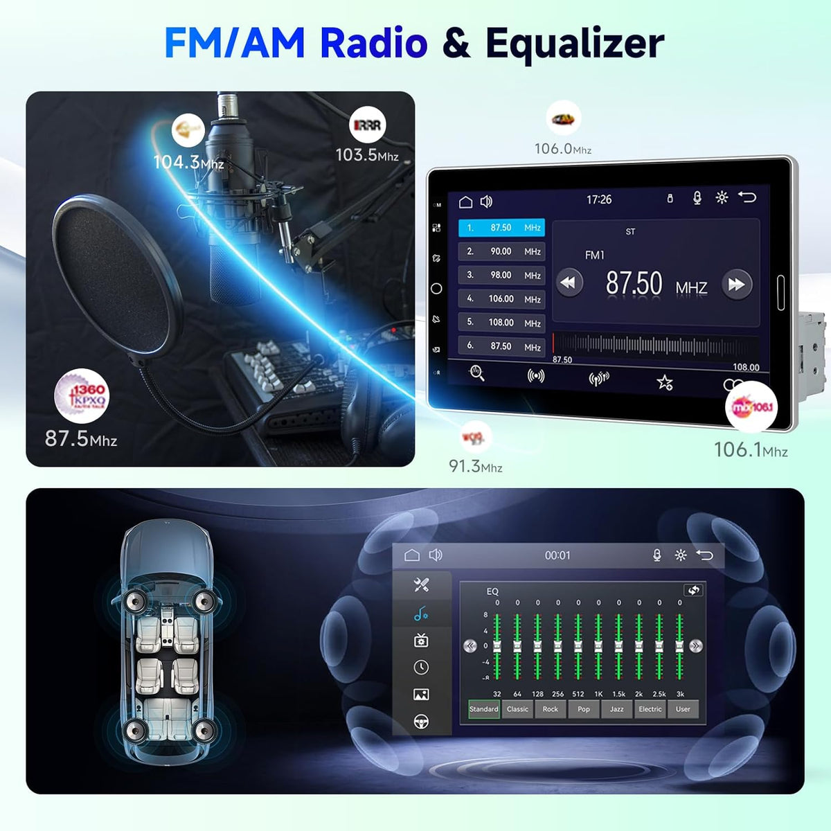 1-DIN Autoradio – Auto Stereo – Multimedia Speler – Radio Ontvanger – Navigatie Systeem – Draadloze CarPlay & Android Auto – 10,1-inch Draaibaar IPS-Touchscreen