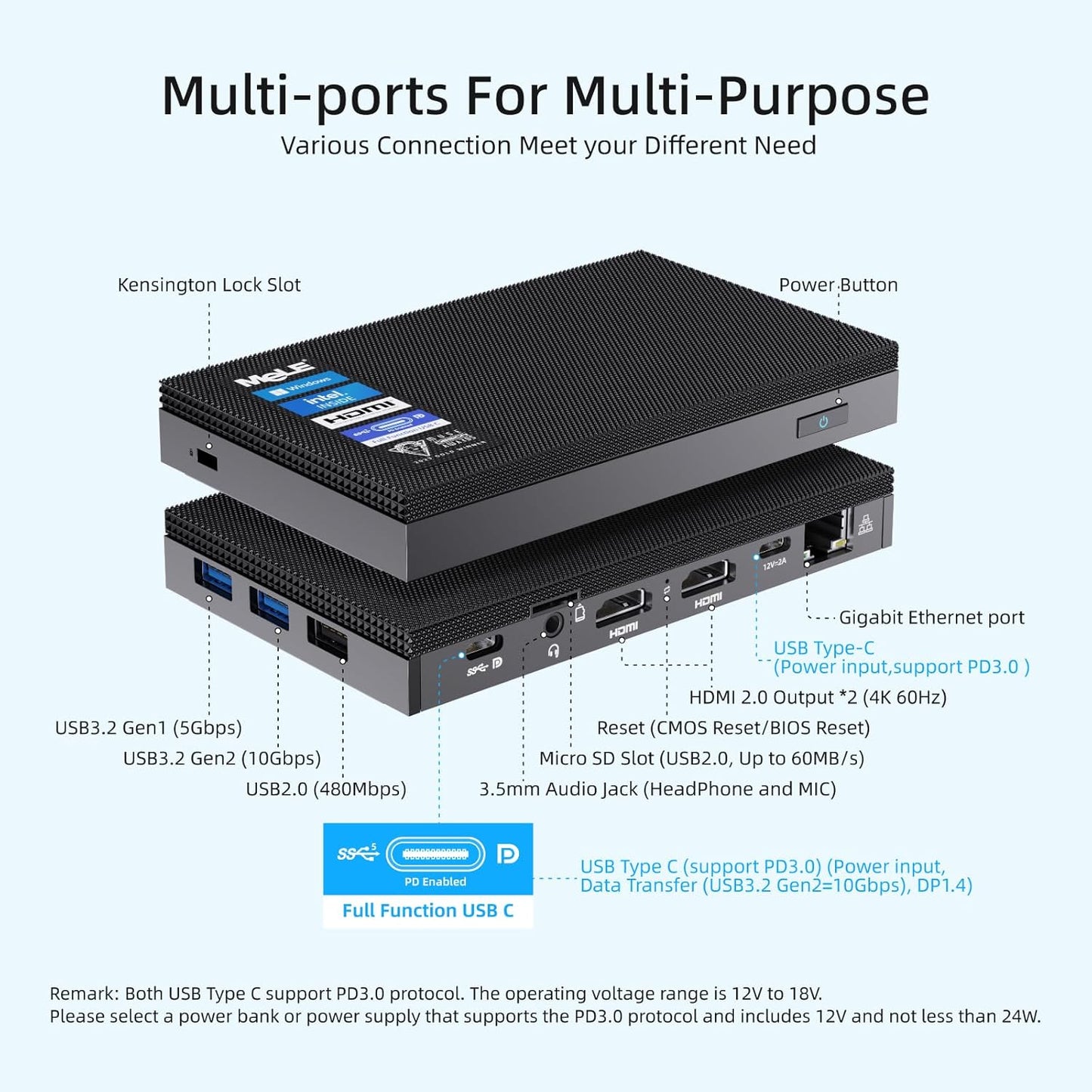 Mini PC – Mini Computer – Micro PC – Compact PC – Stille PC – Intel Celeron J4125 – 8GB RAM 512GB SSD – Fanless Geruisloos – Dubbele 4K HDMI-uitgangen