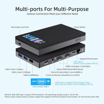 Mini PC – Mini Computer – Micro PC – Compact PC – Stille PC – Intel Celeron J4125 – 8GB RAM 512GB SSD – Fanless Geruisloos – Dubbele 4K HDMI-uitgangen