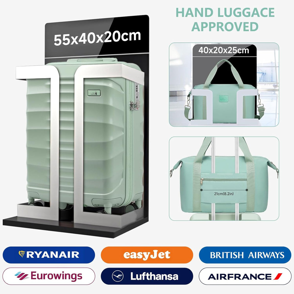 Sea choice 5-delige kofferset 20/24/28" ABS Reiskoffer Grote Capaciteit Trolley Handbagage met 1 Reistas en 1 Toilettas met TSA Slot YKK Rits 8 Spinner Wielen