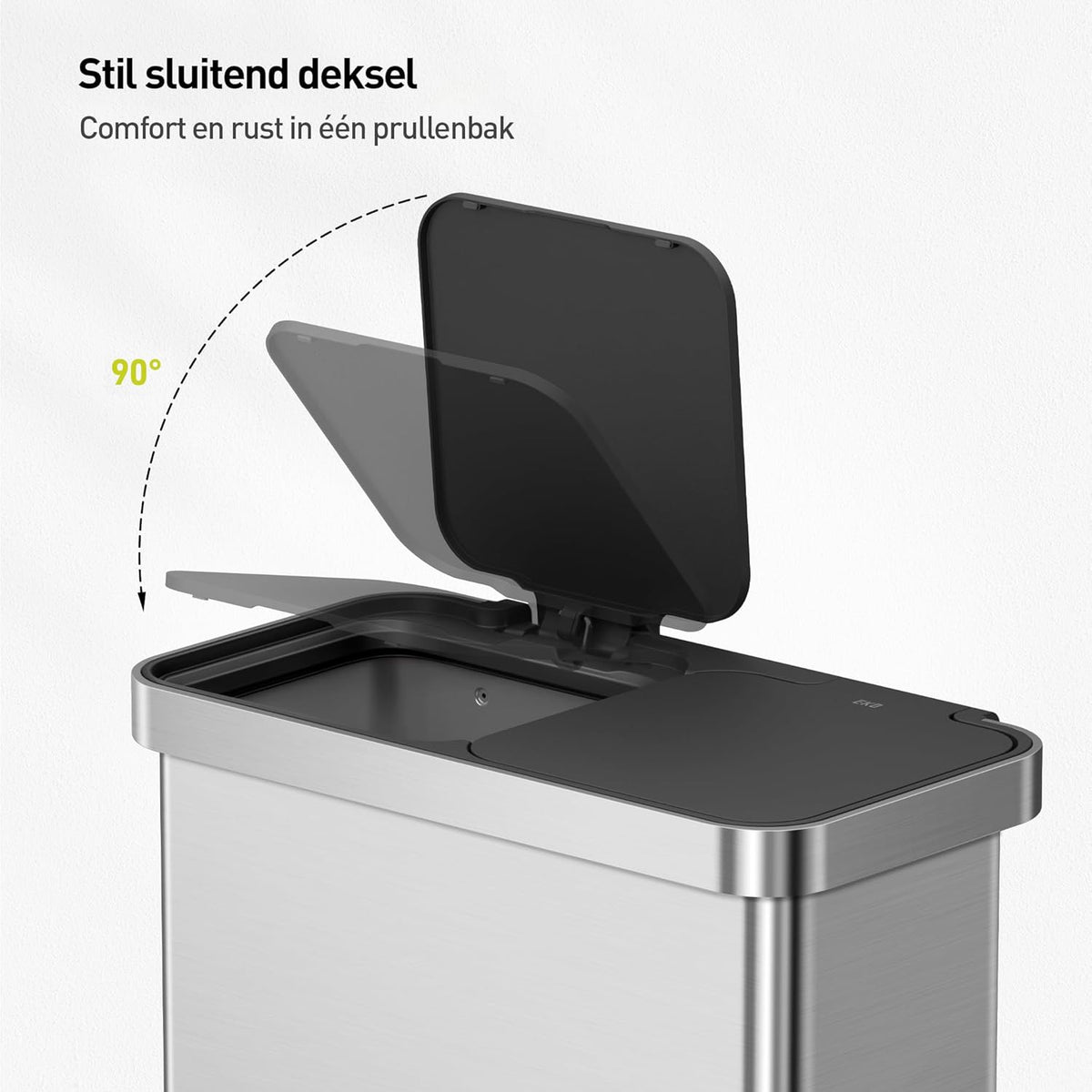 EKO Deluxe Prullenbak 2 Vakken, 40 + 28 liter, Recyclebare Vuilnisemmer, 12 vuilniszakken, Afvalscheiding met uitneembare binnenemmer, duurzame pedalen, soft closing, Vingerafdrukbestendig