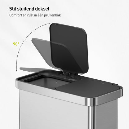 EKO Deluxe Prullenbak 2 Vakken, 40 + 28 liter, Recyclebare Vuilnisemmer, 12 vuilniszakken, Afvalscheiding met uitneembare binnenemmer, duurzame pedalen, soft closing, Vingerafdrukbestendig