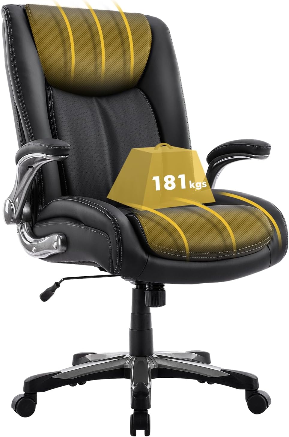 Bureaustoel – Computestoel – Kantoorstoel – Office Chair – Werkstoel – Grote Zitbreedte 58,4 cm – Inklapbare Armleuningen en Verstelbare Hoogte 49-59 cm