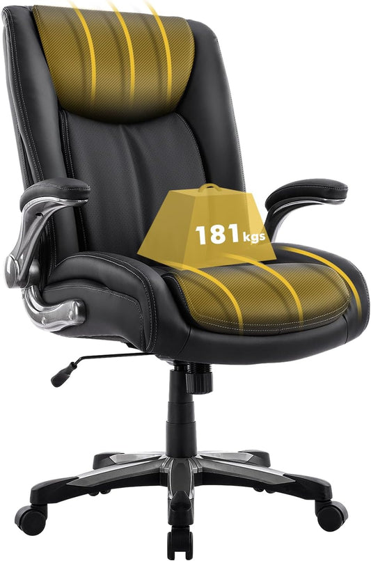 Bureaustoel – Computestoel – Kantoorstoel – Office Chair – Werkstoel – Grote Zitbreedte 58,4 cm – Inklapbare Armleuningen en Verstelbare Hoogte 49-59 cm