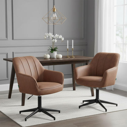DUBI Möbel Mika-Elin Dining Room Chair, Brown, Frame 360° Rotatable, Height Adjustable, Metal Powder-Coated Matt Black - QUORE