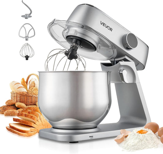 VEVOR Blender, 1800 W, kom van roestvrij staal, 7,4 l, kneedhaak, garde en garde, 10 snelheden, verstelbare helling, 411 x 253 x 342 mm, voor het mengen van crème, groenten en deeg